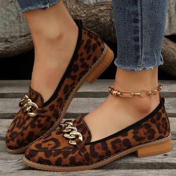 Весенний леопардовый принт 2023, модные женские туфли на плоской подошве, лоферы для вечеринок на мягкой подошве, Мэри Джейн, большой размер 43