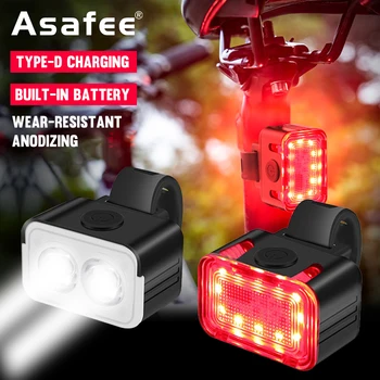 Asafee Lighting Mode Модель Велосипедного Переднего Заднего Фонаря USB Перезаряжаемый Светодиодный Велосипедный Фонарь Из Алюминиевого Сплава IPX6 Водонепроницаемый Автомобильный Фонарь