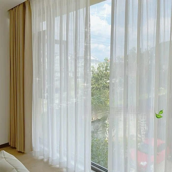 Прозрачные шторы из мягкой белой вуали для гостиной, постельное белье, окно, Однотонное Фантазийное Вертикальное оформление фона, Плотная занавеска