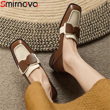 Smirnova 2023 Новая обувь из натуральной кожи с узлом бабочки, Женские лоферы, весенние туфли-лодочки без застежки, Разноцветные тонкие туфли