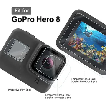 Защитная пленка для экрана для GoPro Hero 8, защитная пленка из черного закаленного стекла + объектив + Пленка для небольшого дисплея, аксессуары для Go pro Hero8